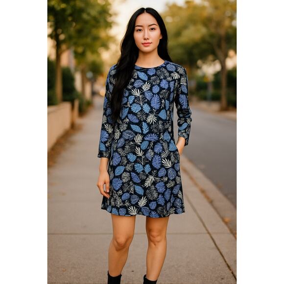 Nooworks Shift Mini Dress in Plant Life Print Long Sleeve Pullover USA Size XS - Picture 1 of 9